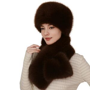 4863 Fluffy Faux Fur Scarf & Hat Set For Women- Winter Wrap